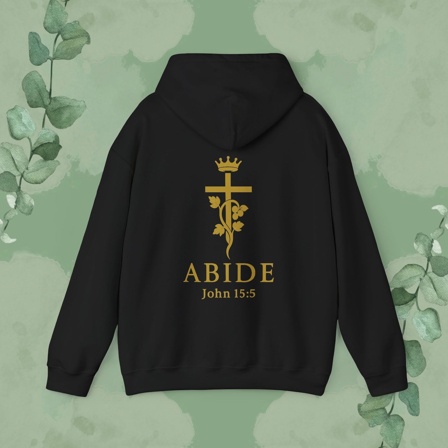 Abide – John 15:5 Christian Hoodie – Vine & Cross Design