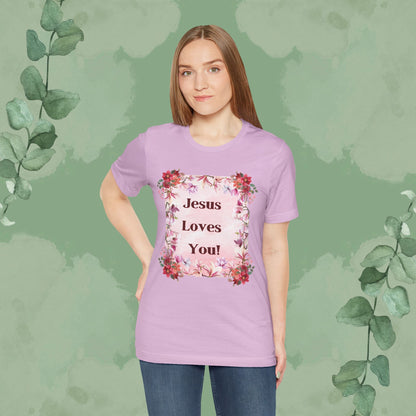“Jesus Loves You!” Floral Christian T-Shirt – Uplifting Faith & Encouragement Tee