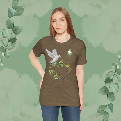 Peace & Redemption Dove T-Shirt – Crown of Thorns and Olive Branch Christian Tee