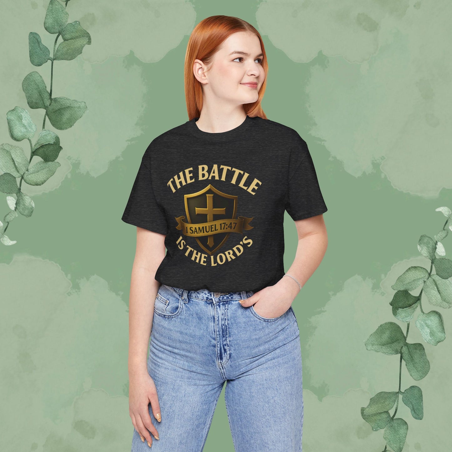 The Battle Is the Lord’s – 1 Samuel 17:47 Christian T-Shirt | Bold Faith Armor Tee | True Vine Design