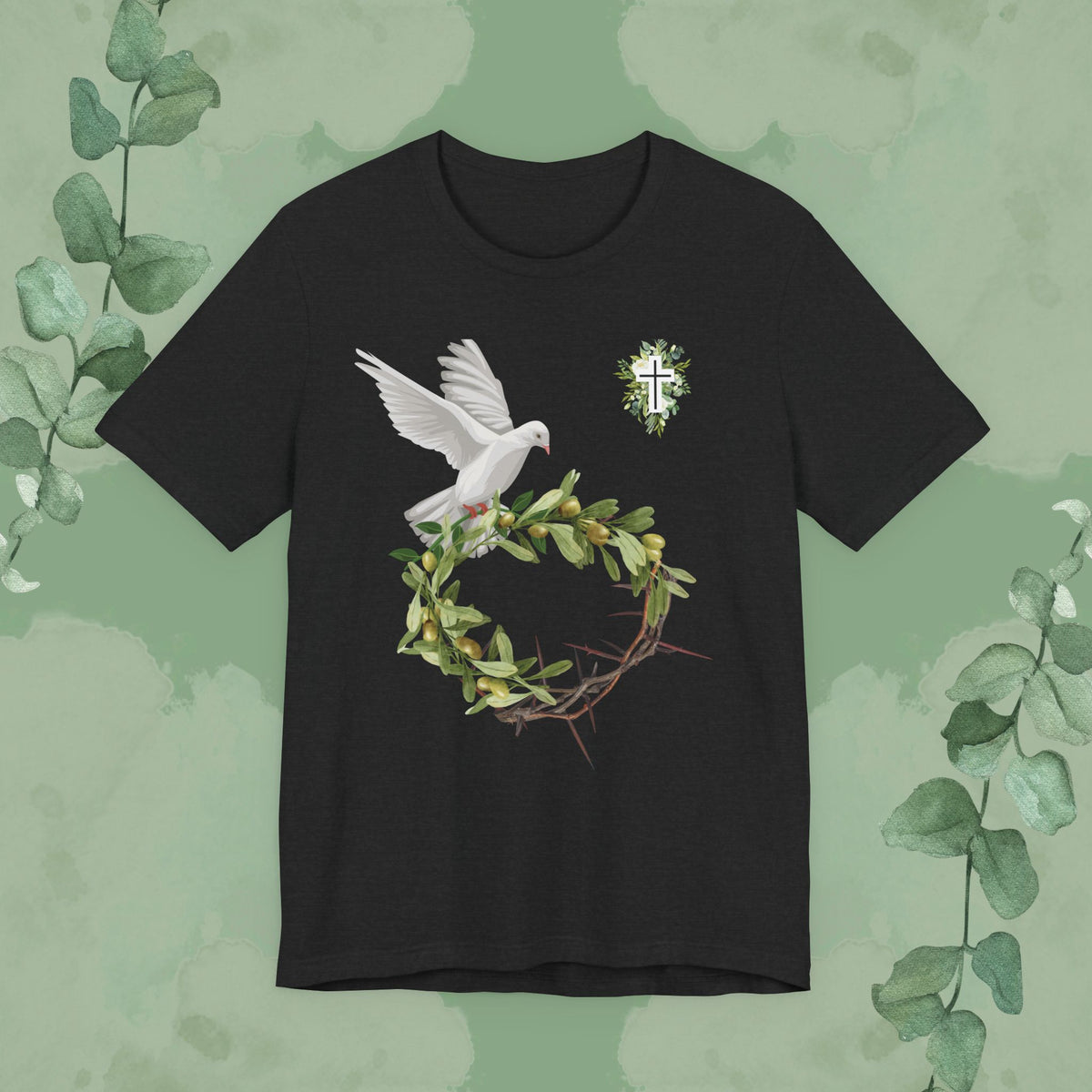 Peace & Redemption Dove T-Shirt – Crown of Thorns and Olive Branch Christian Tee