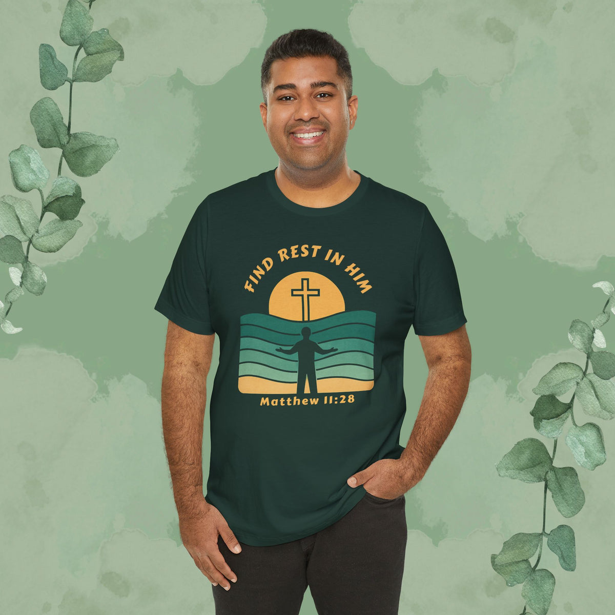 Find Rest in Him – Matthew 11:28 T-Shirt