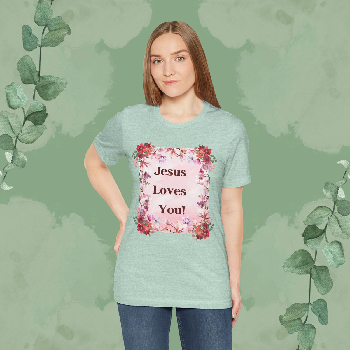 “Jesus Loves You!” Floral Christian T-Shirt – Uplifting Faith & Encouragement Tee