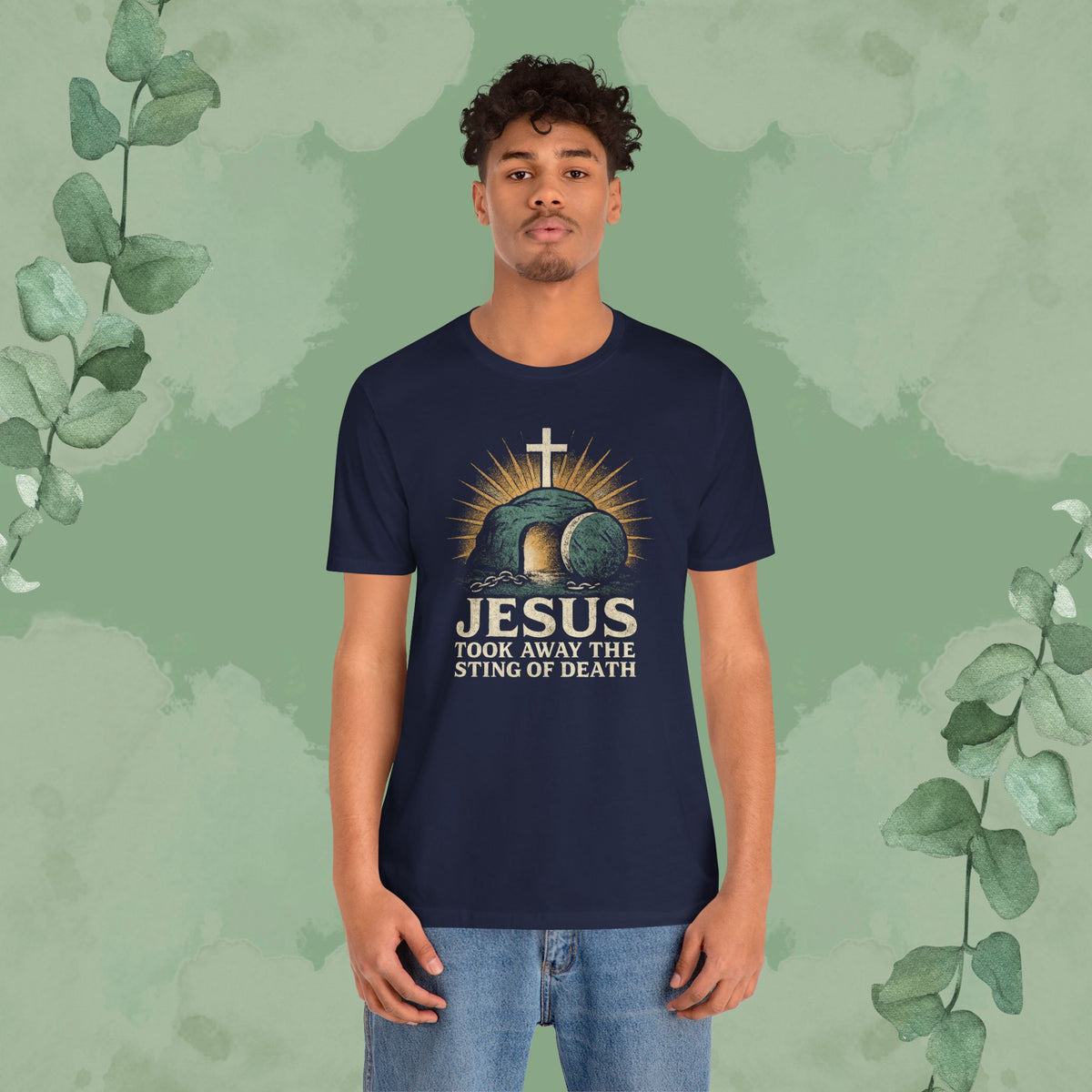 Jesus Took Away the Sting of Death Christian T-Shirt | Cross & Empty Tomb Tee