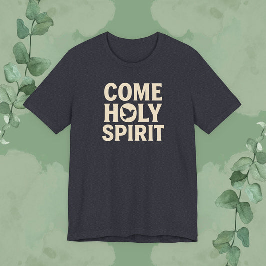 Heather Navy Christian T-shirt with “Come Holy Spirit” faith design