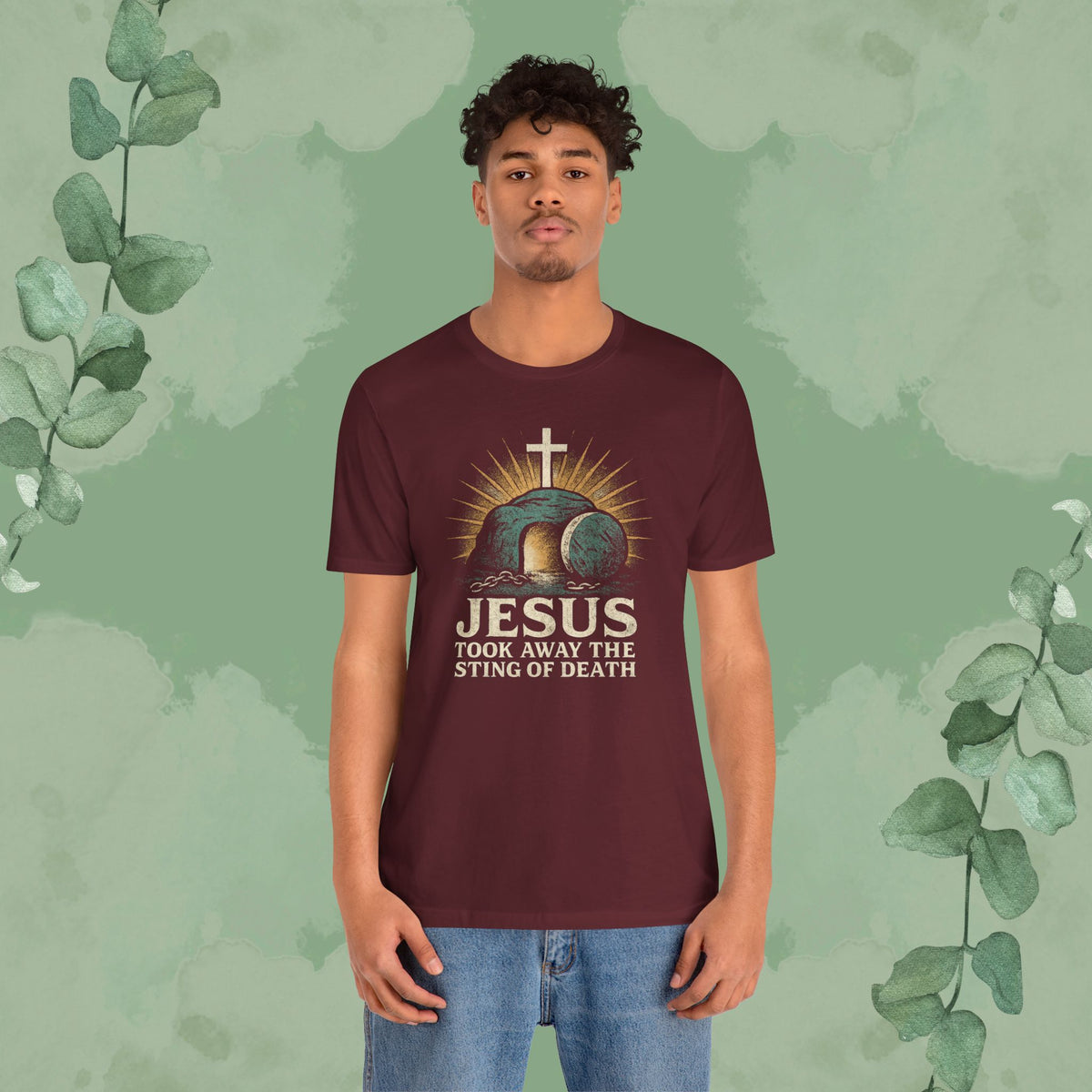 Jesus Took Away the Sting of Death Christian T-Shirt | Cross & Empty Tomb Tee