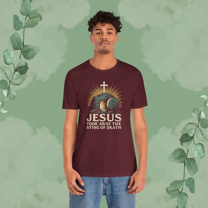 Jesus Took Away the Sting of Death Christian T-Shirt | Cross & Empty Tomb Tee
