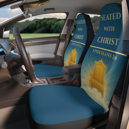 Christian car seat covers inspired by Ephesians 2:6 with “Seated With Christ” design