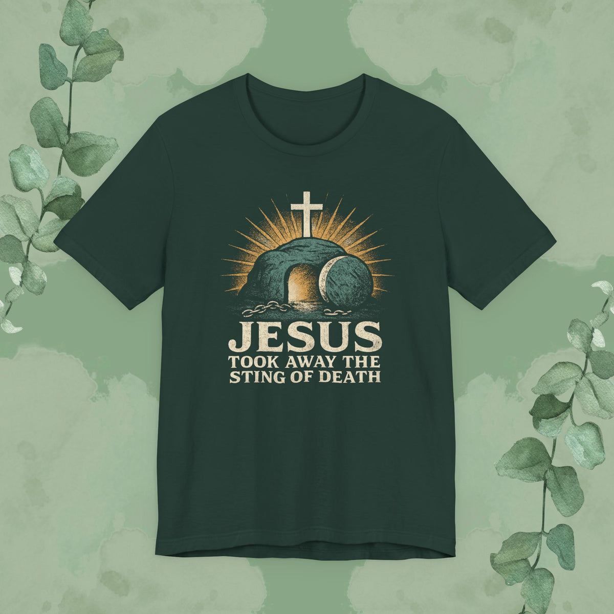 Jesus Took Away the Sting of Death Christian T-Shirt | Cross & Empty Tomb Tee