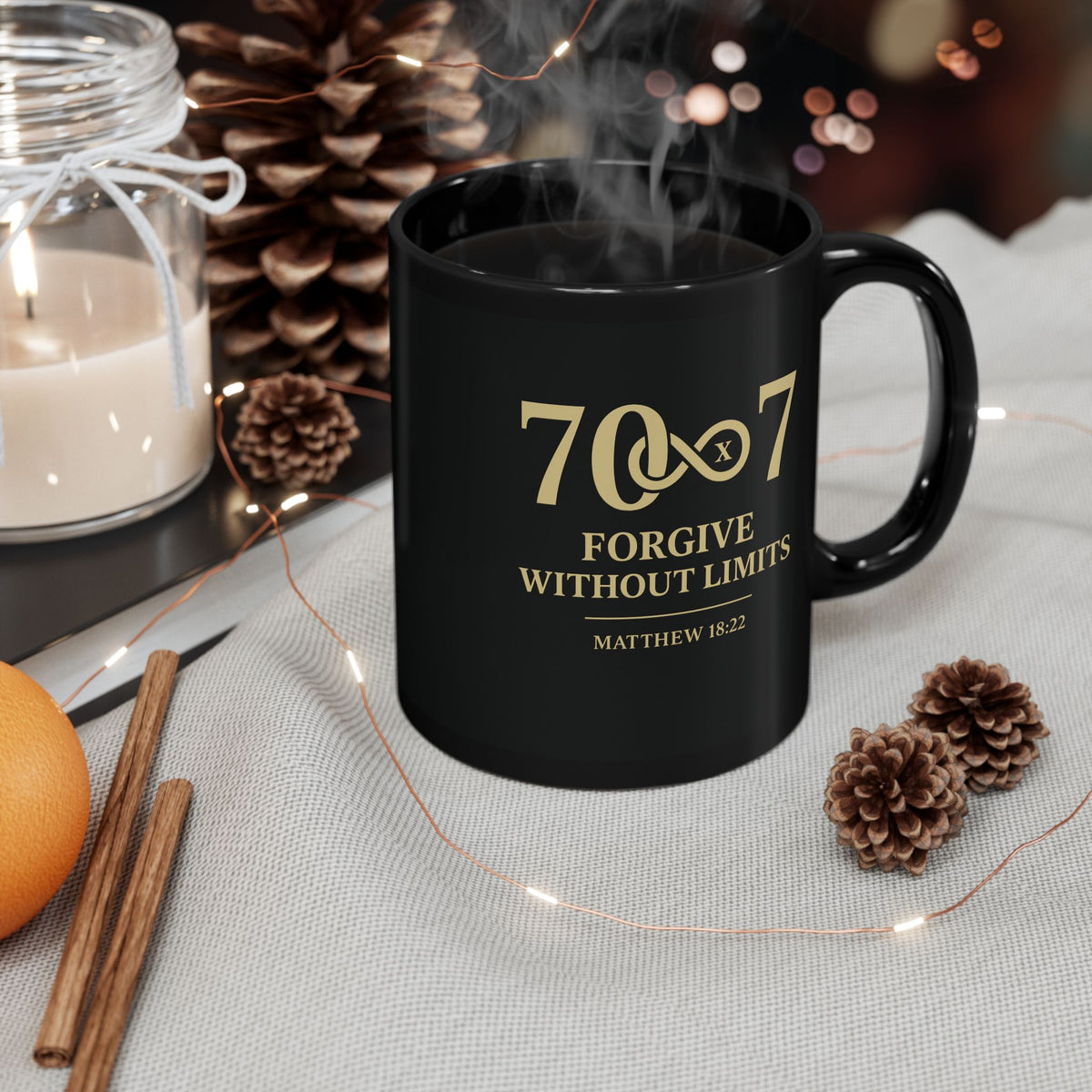 70×7 – Forgive Without Limits — Black Ceramic Mug