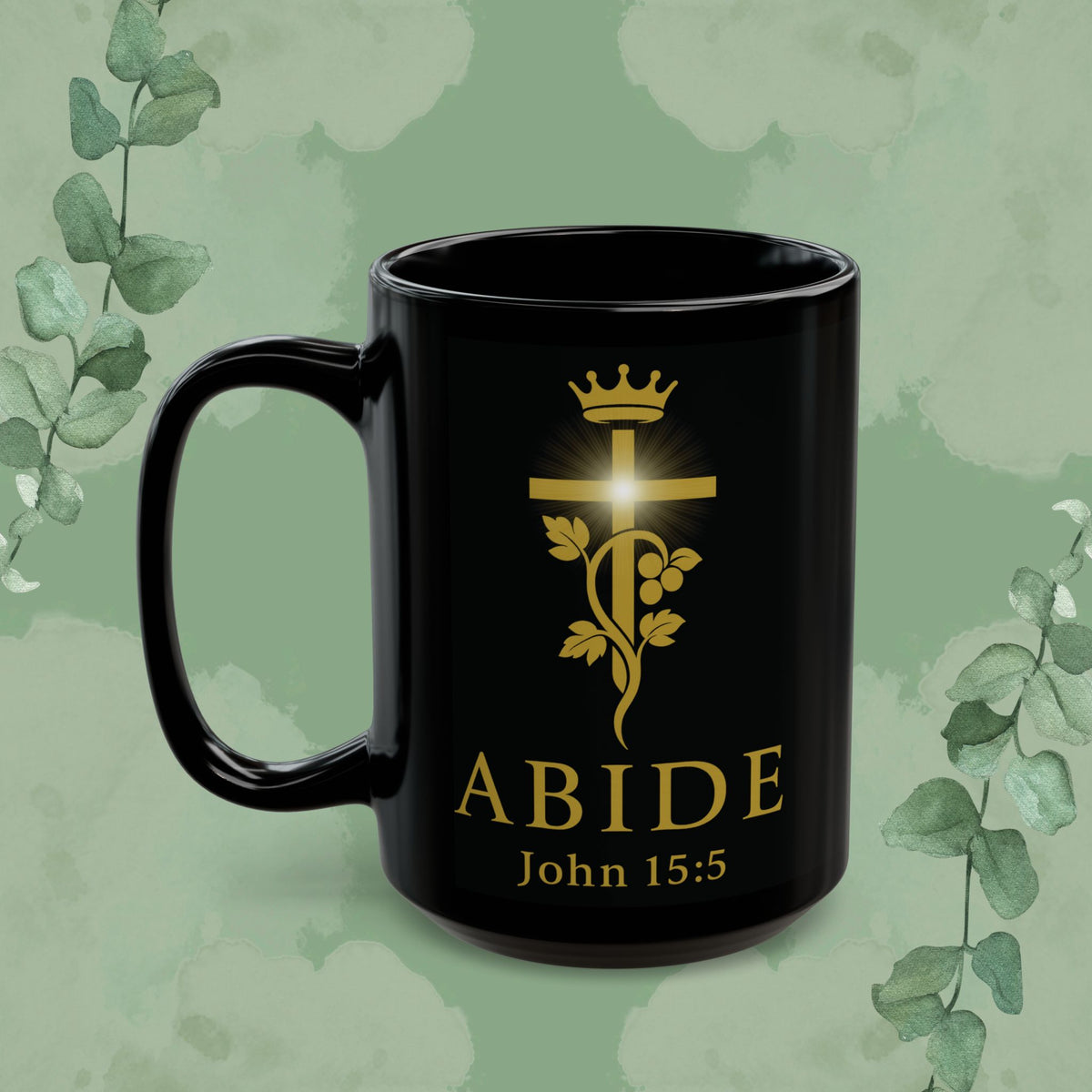 Abide – John 15:5 Black Glossy Mug