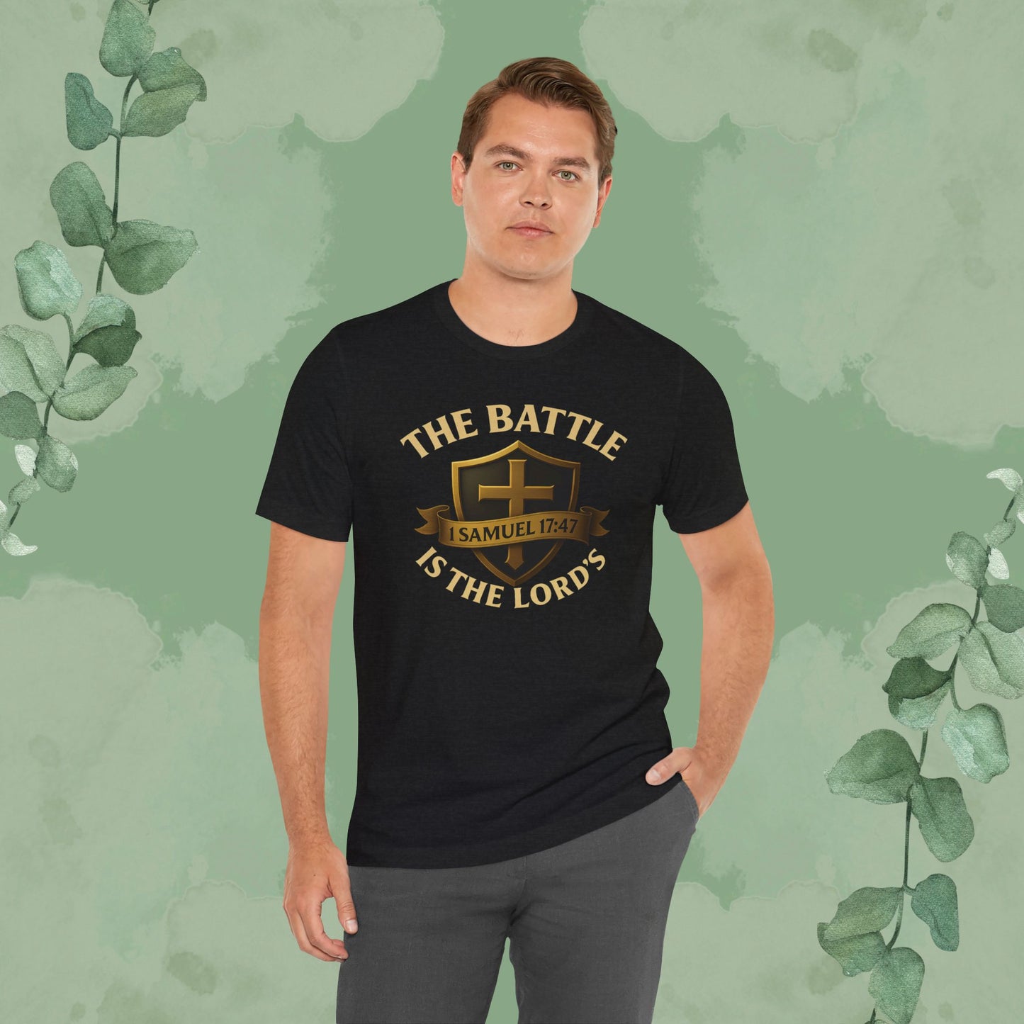 The Battle Is the Lord’s – 1 Samuel 17:47 Christian T-Shirt | Bold Faith Armor Tee | True Vine Design