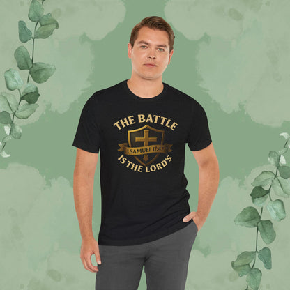 The Battle Is the Lord’s – 1 Samuel 17:47 Christian T-Shirt | Bold Faith Armor Tee | True Vine Design