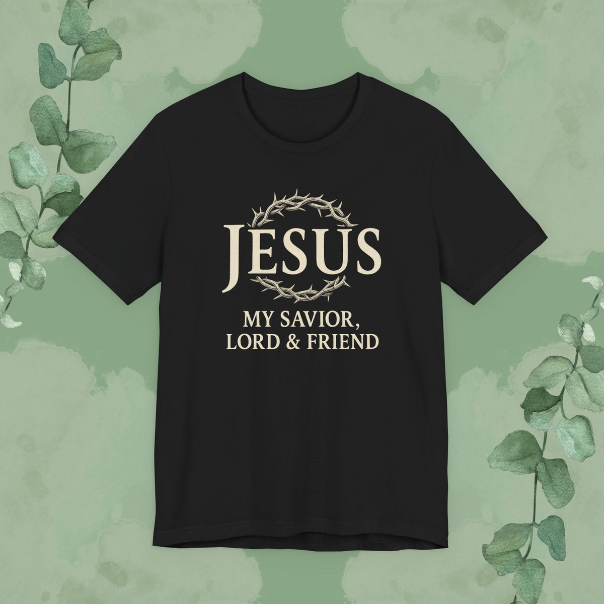Black Christian T-shirt with “Jesus – My Savior, Lord & Friend” design