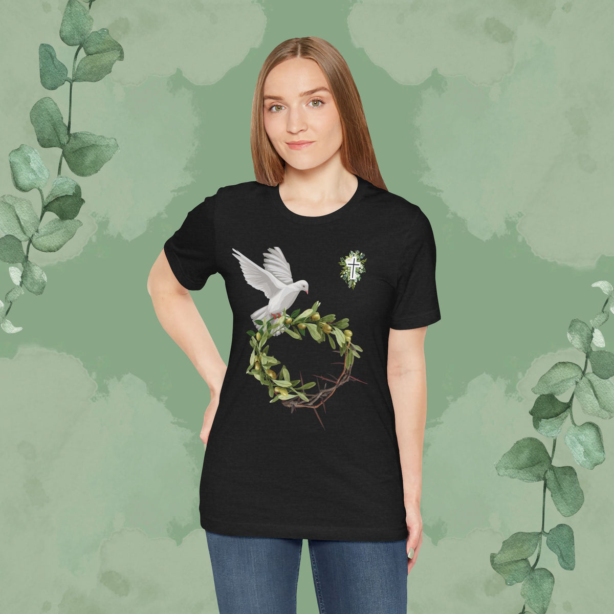 Peace & Redemption Dove T-Shirt – Crown of Thorns and Olive Branch Christian Tee