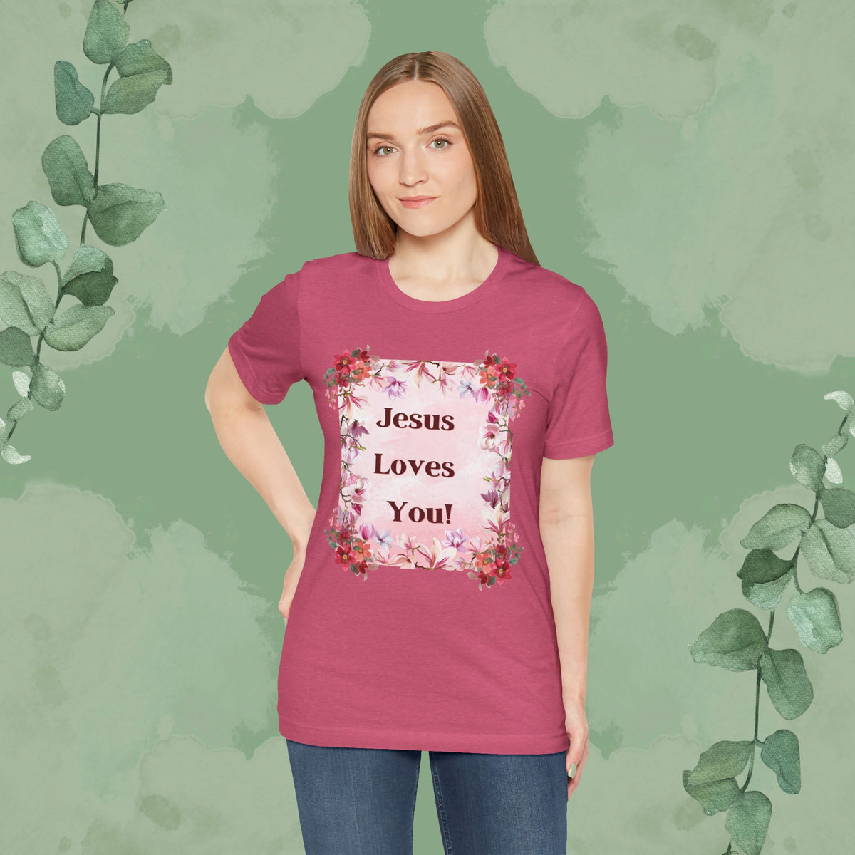 “Jesus Loves You!” Floral Christian T-Shirt – Uplifting Faith & Encouragement Tee