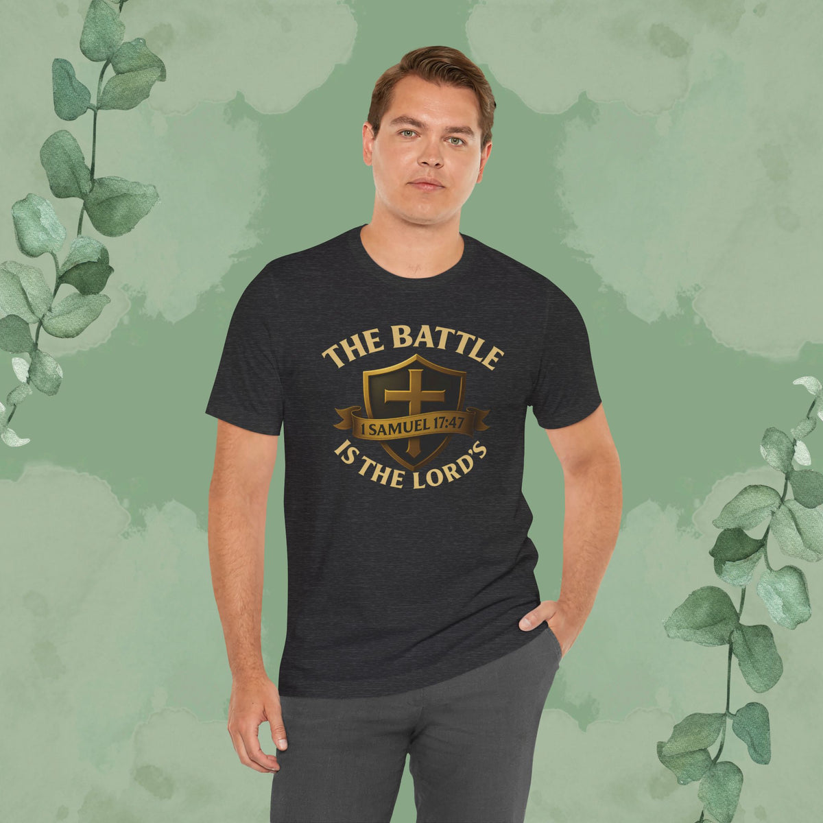 The Battle Is the Lord’s – 1 Samuel 17:47 Christian T-Shirt | Bold Faith Armor Tee | True Vine Design