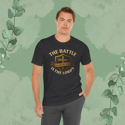 The Battle Is the Lord’s – 1 Samuel 17:47 Christian T-Shirt | Bold Faith Armor Tee | True Vine Design