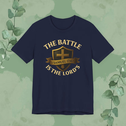 The Battle Is the Lord’s – 1 Samuel 17:47 Christian T-Shirt | Bold Faith Armor Tee | True Vine Design