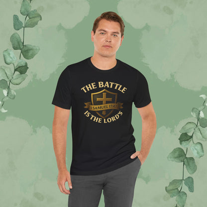 The Battle Is the Lord’s – 1 Samuel 17:47 Christian T-Shirt | Bold Faith Armor Tee | True Vine Design