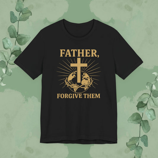 Black Christian T-shirt with “Father, Forgive Them” faith design
