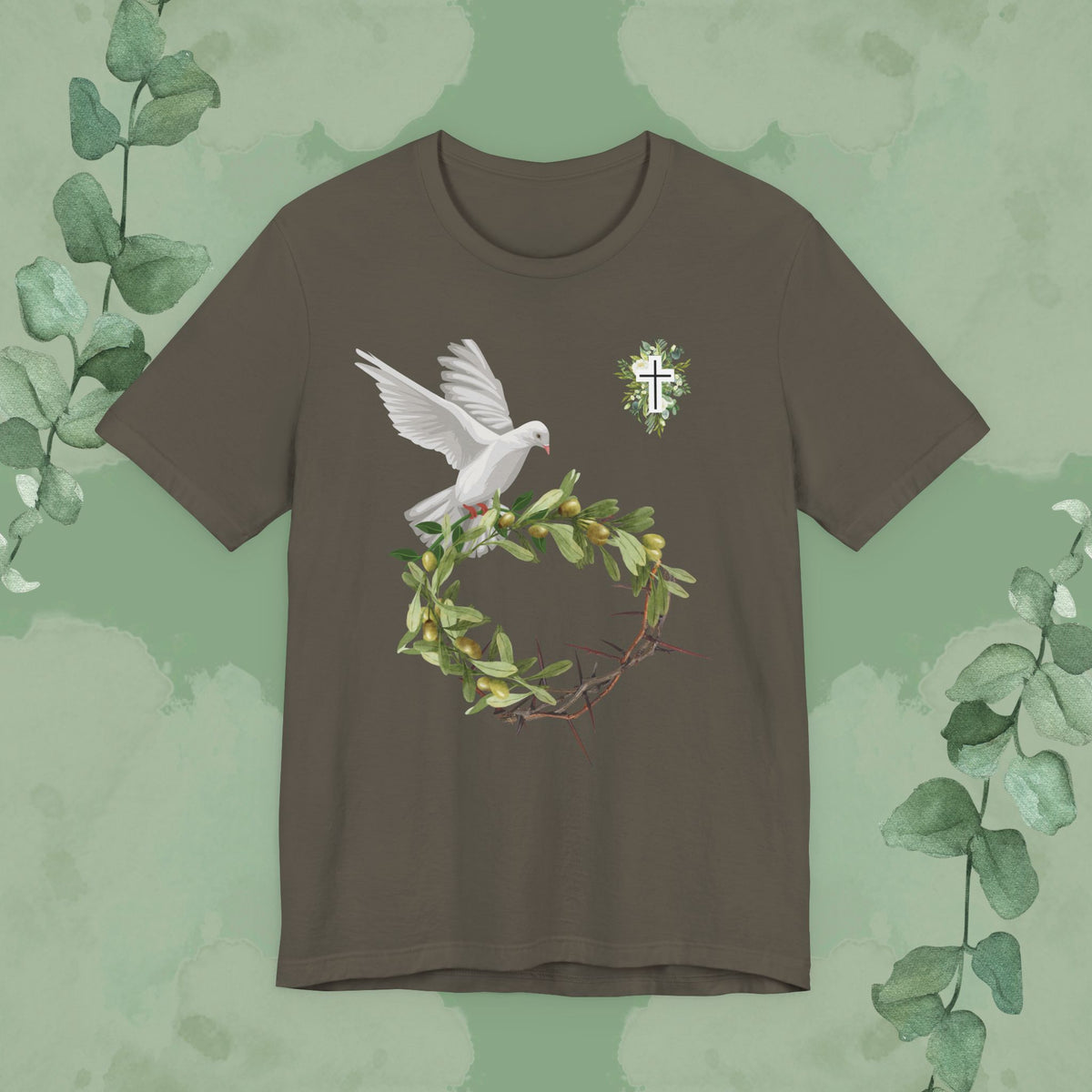 Peace & Redemption Dove T-Shirt – Crown of Thorns and Olive Branch Christian Tee