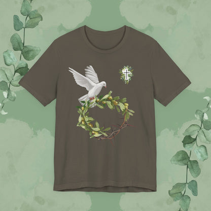 Peace & Redemption Dove T-Shirt – Crown of Thorns and Olive Branch Christian Tee
