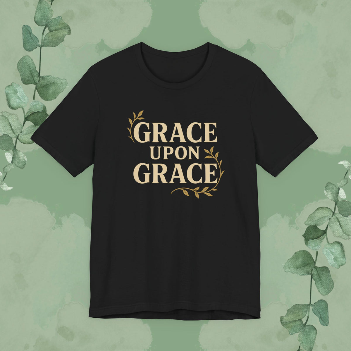 Black Christian T-shirt with “Grace Upon Grace” faith design