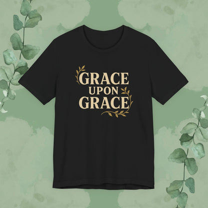 Black Christian T-shirt with “Grace Upon Grace” faith design
