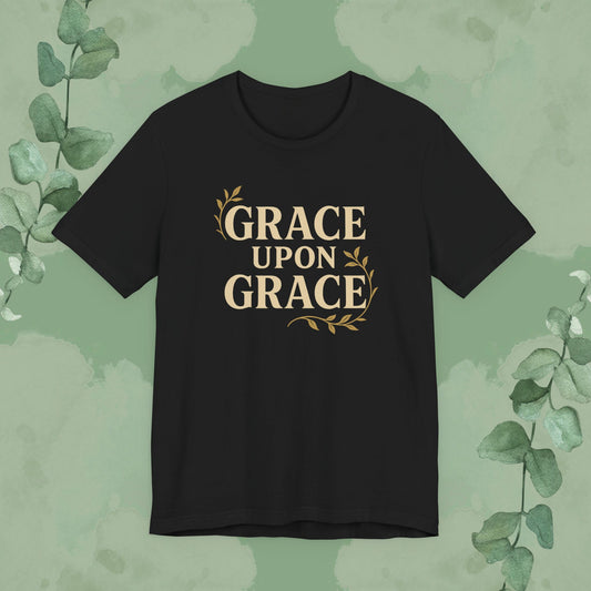Black Christian T-shirt with “Grace Upon Grace” faith design