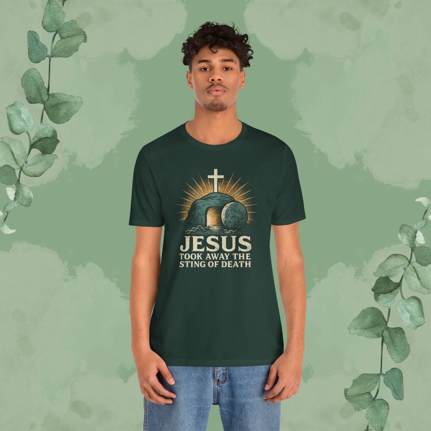 Jesus Took Away the Sting of Death Christian T-Shirt | Cross & Empty Tomb Tee
