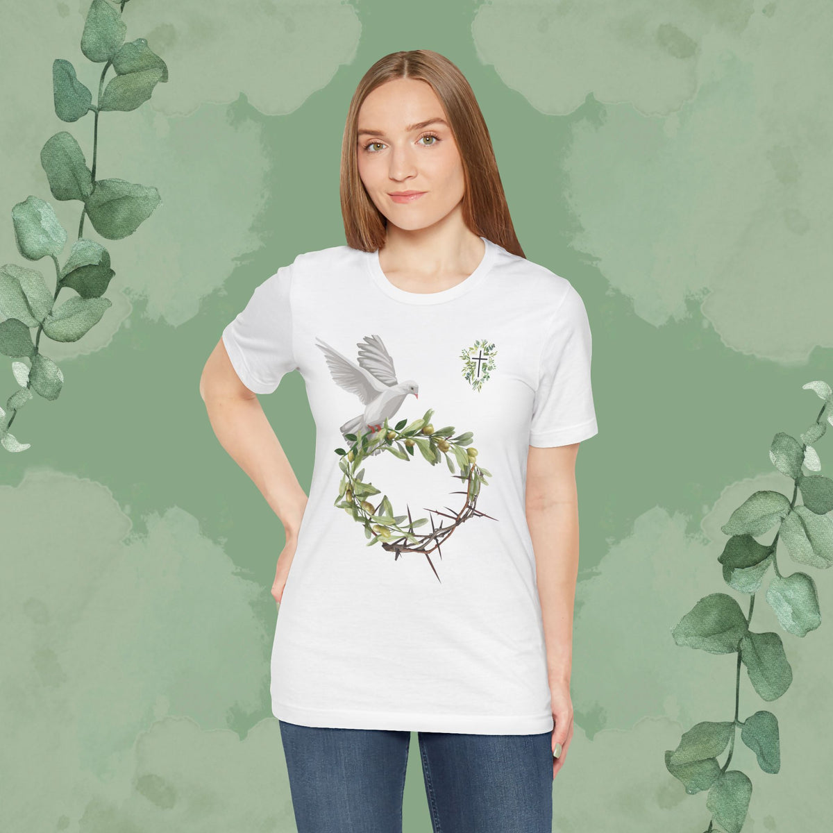 Peace & Redemption Dove T-Shirt – Crown of Thorns and Olive Branch Christian Tee