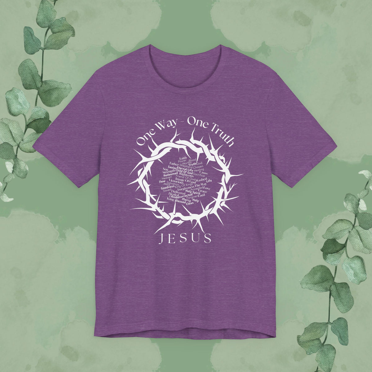 One Way – One Truth – Jesus Crown of Thorns T-Shirt – Christian Word Cloud Design