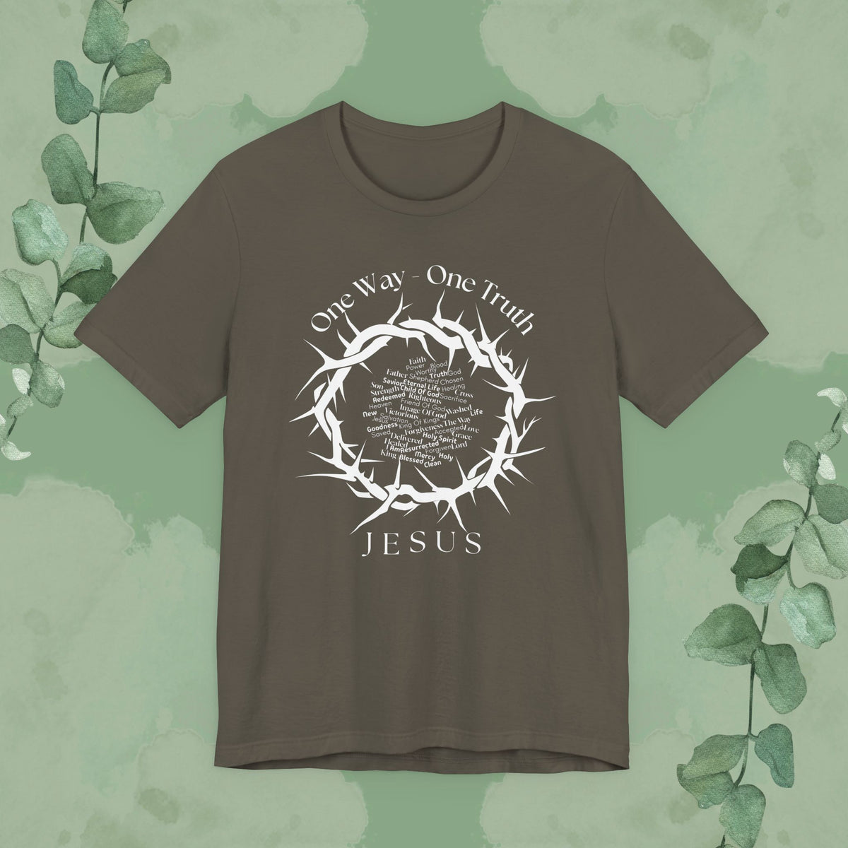 One Way – One Truth – Jesus Crown of Thorns T-Shirt – Christian Word Cloud Design