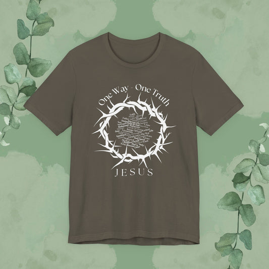 One Way – One Truth – Jesus Crown of Thorns T-Shirt – Christian Word Cloud Design