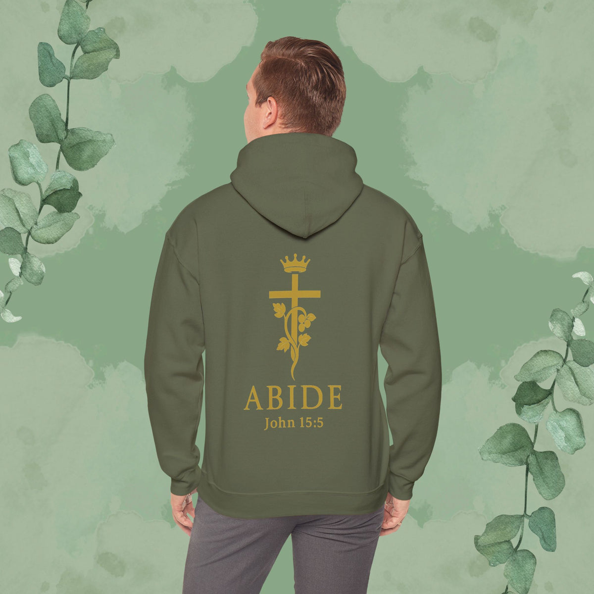 Abide – John 15:5 Christian Hoodie – Vine & Cross Design