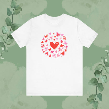 White Christian T-shirt with “Love Flows Out from the Cross” faith and love design