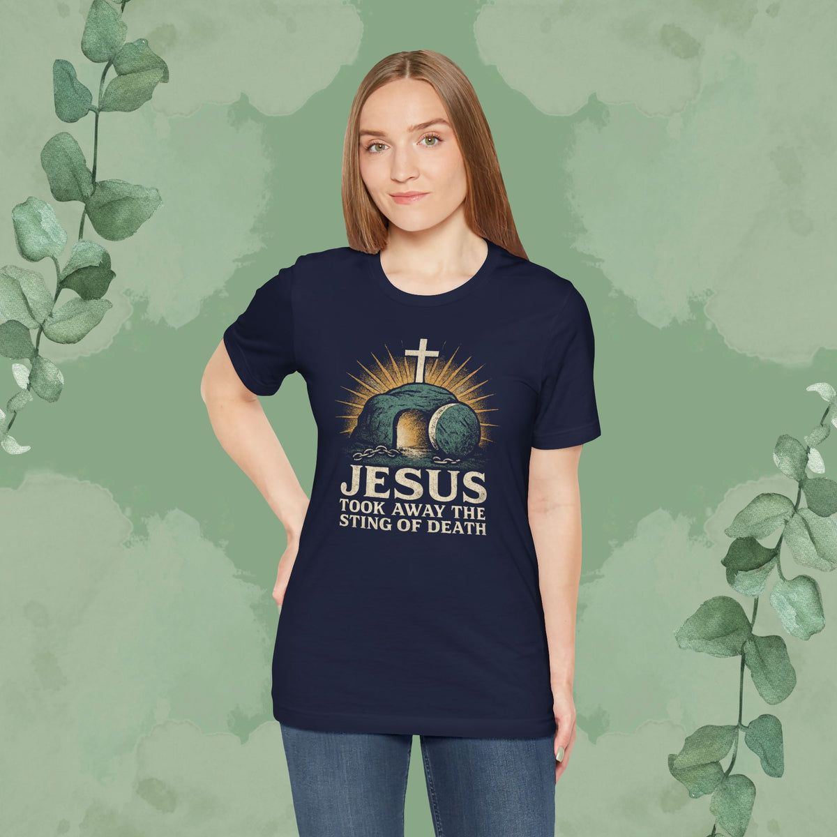 Jesus Took Away the Sting of Death Christian T-Shirt | Cross & Empty Tomb Tee