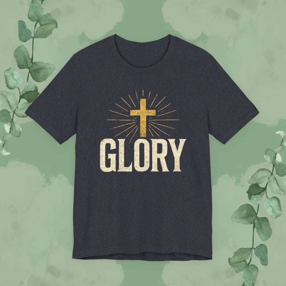 GLORY Christian T-Shirt | Radiant Cross Gospel Tee - Heather Navy / S - T-Shirt