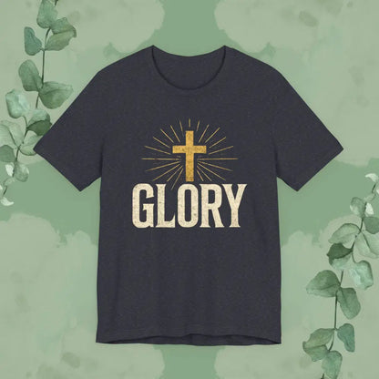 GLORY Christian T-Shirt | Radiant Cross Gospel Tee - Heather Navy / S - T-Shirt