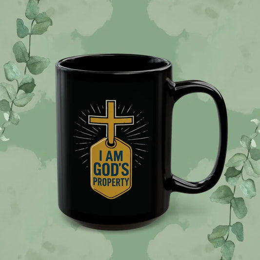 I Am God’s Property Black Ceramic Mug - 15oz - Mug