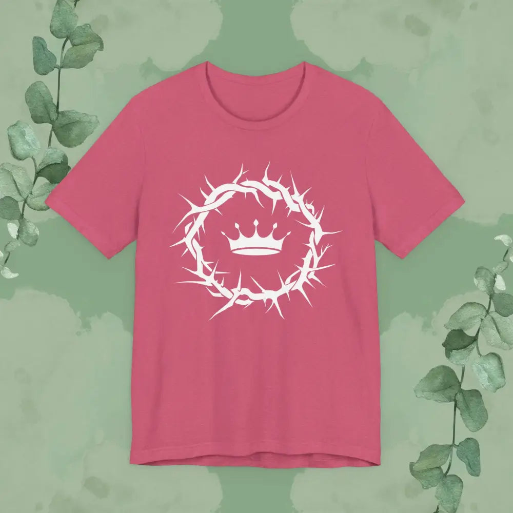 “Jesus Is King” Crown of Thorns T-Shirt – Bold Christian Minimalist Design - Heather Raspberry / XS - T-Shirt