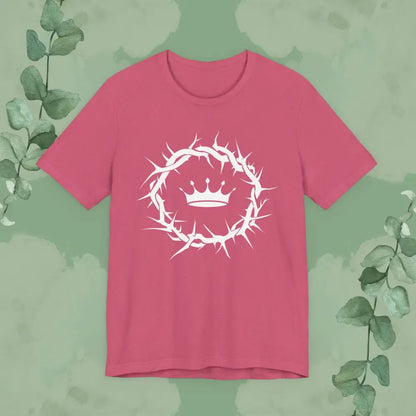 “Jesus Is King” Crown of Thorns T-Shirt – Bold Christian Minimalist Design - Heather Raspberry / XS - T-Shirt