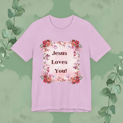 “Jesus Loves You!” Floral Christian T-Shirt – Uplifting Faith & Encouragement Tee - Lilac / XS - T-Shirt