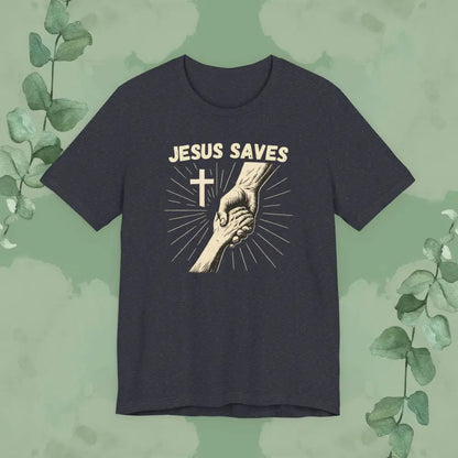 Jesus Saves – Hand of Salvation Christian T Shirt Heather Navy / S T Shirt