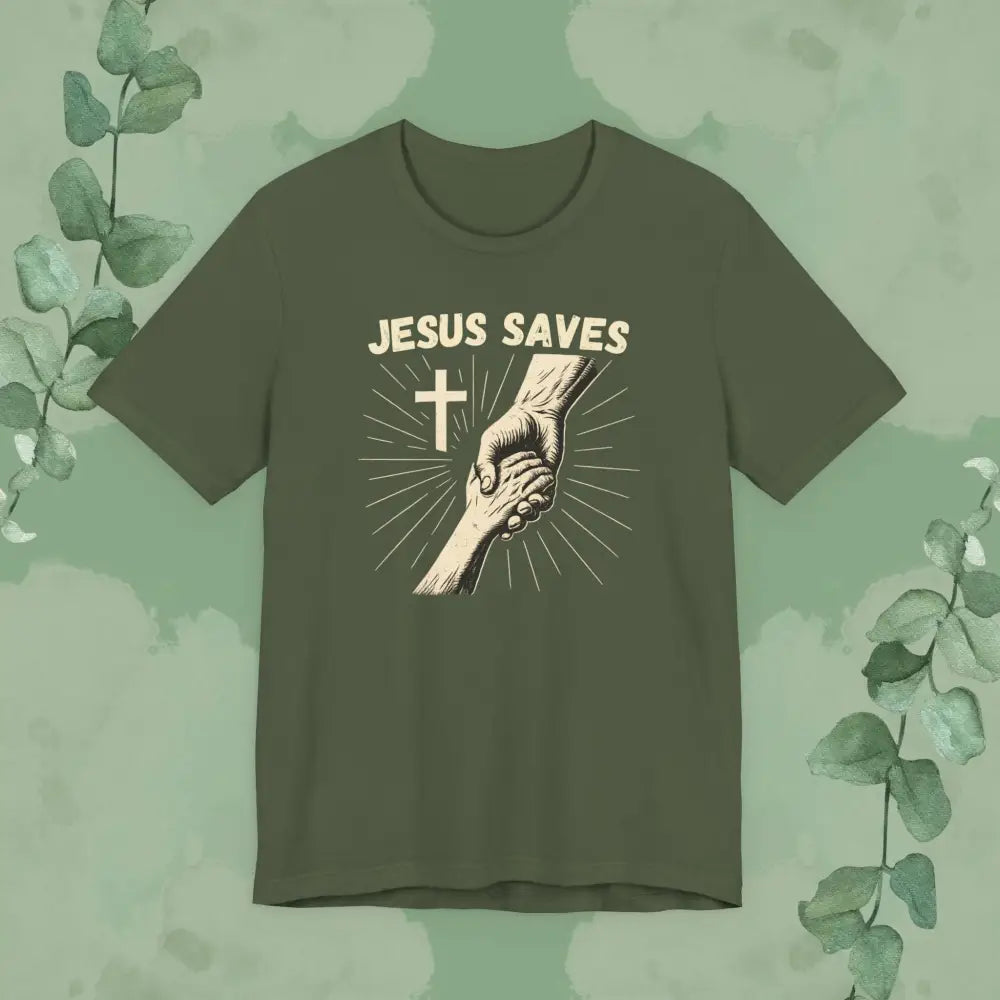 Jesus Saves – Hand of Salvation Christian T Shirt Military Green / S T Shirt