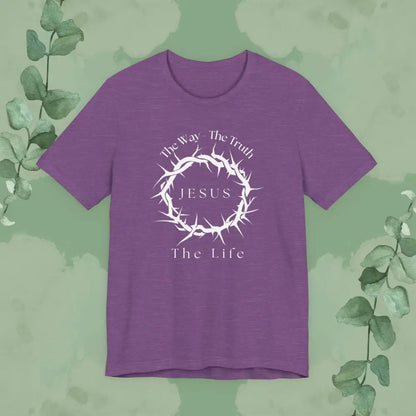 Jesus – The Way The Truth The Life T-Shirt – Crown of Thorns Scripture Design - Heather Team Purple / XS - T-Shirt