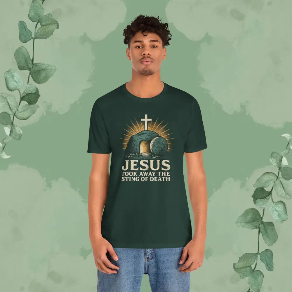 Jesus Took Away the Sting of Death Christian T-Shirt | Cross & Empty Tomb Tee - T-Shirt