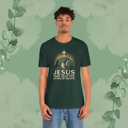 Jesus Took Away the Sting of Death Christian T-Shirt | Cross & Empty Tomb Tee - T-Shirt