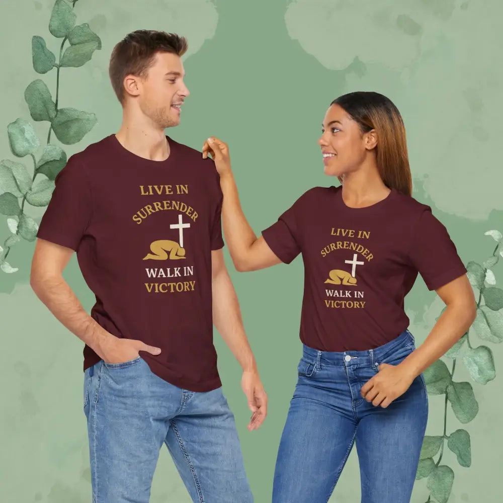 Live in Surrender – Walk in Victory Christian T-Shirt - T-Shirt